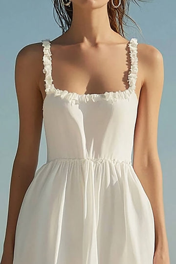 Ivory Square Neck A Line Boho Maxi Dress with Ruffles